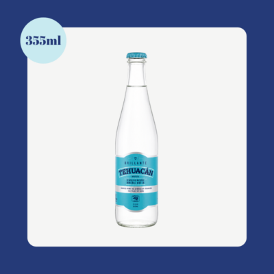 Tehuacán Brillante Sparkling Natural Mineral Water 355ml glass bottle on a clean white background with 355ml size badge.