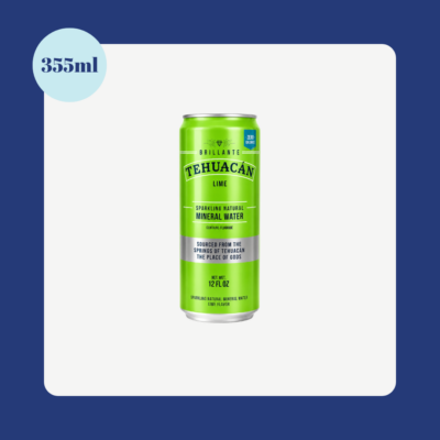Tehuacán Brillante Lime sparkling natural mineral water 355ml can with natural lime flavor sourced from Tehuacán, Mexico.