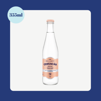 Tehuacán Brillante Grapefruit Sparkling Natural Mineral Water 355ml glass bottle with 355ml size badge on a clean white background.