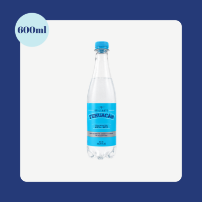 Tehuacán Brillante Sparkling Natural Mineral Water 600ml PET bottle isolated on a white background.